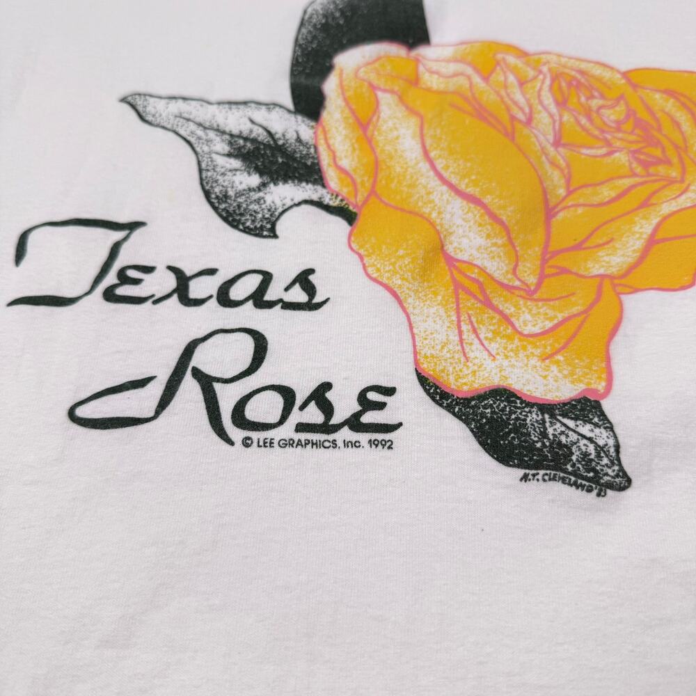 Vintage 90s Texas Rose Graphic Cotton T-Shirt Anvil Made in USA Single Stitch XL